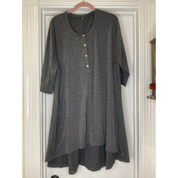 Mordenmiss Gray Button-Front Tunic Dress With 3/4 Sleeves High-Low Hem - Picture 1 of 9